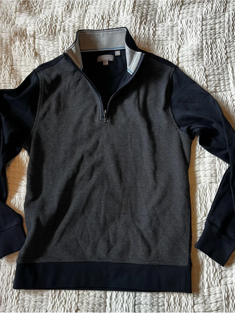 Ted Baker Men's Black and Gray Quarter-Zip Textured Sweatshirt